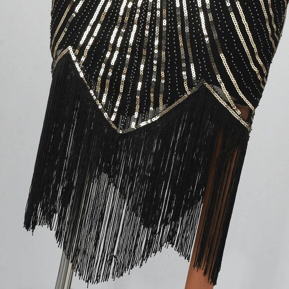 ✨ Flapper Great Gatsby 1920s Retro Tassel Fringe Gold Sequin Dress SIZE XL NEW - Picture 10 of 15